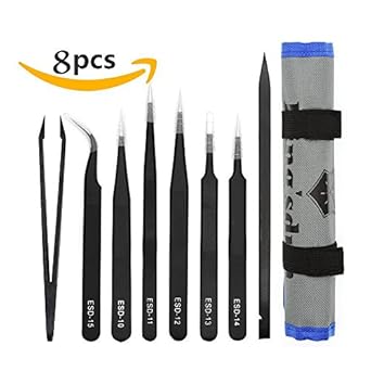 Scout Premium 8 PCs Pointed Precision Tweezers Set - Professional Anti-Static Long Tweezer Kit for Electronic Repairing, Soldering & Crafting