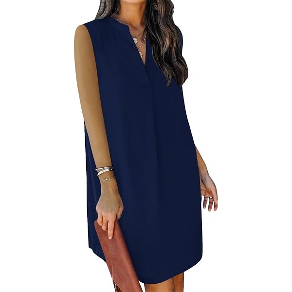Huukeay 3 Pcs Women's V Neck Dress 3/4 Sleeve Basics Casual T-Shirt Dresses Loose Fit Swing Dress(M,Black, Light Gray, Army Green) At Women's Clothing Store