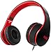 Sentey Headphone with Microphone for Travel, Work, Running Sport , Kids Girls Headphones Headset for Music or Gaming / Premium Mesh Cable / Deluxe Transport Carrying Case Included Ls-4225 Flow Pro Red