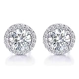 Pegaffi 925 Sterling Silver Round Cubic Zirconia Halo Stud Earrings for Women