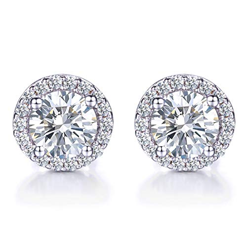 925 Sterling Silver Round Cubic Zirconia Halo Stud Earrings for Women
