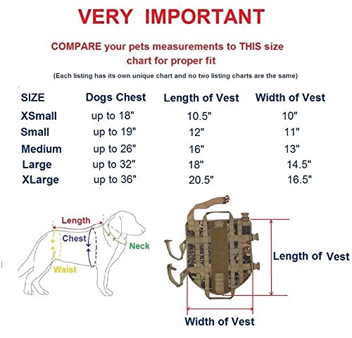 TACTICAL DOG VEST HARNESS K9 MOLLE HUNTING MILITARY HOOK AND LOOP PATCH PANEL XS, S, M, L, XL (COYOTE DESERT TAN, S: Chest up to 19") - Thumbnail 2