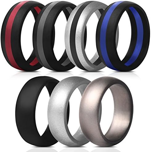 Saco Band Mens Silicone Rings Wedding Bands - 7 Pack / 1 Ring
