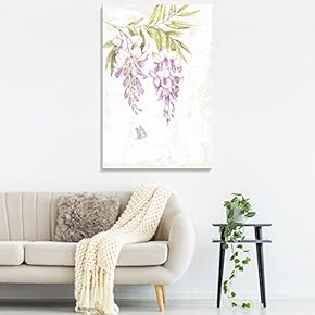 Canvas Wall Art - Vintage Style Purple Flowers and a Butterfly - Giclee Print Gallery Wrap Modern Home Art Ready to Hang - 12x18 inches