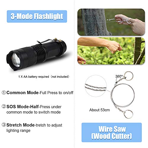 FUNANASUN Outdoor Survival Kit 25 in 1, Emergency Survival Gear Tool Pouch Holster with Compass, Survival Bracelet, Emergency Blanket, Protector Pen, Water Bottle Clip for Camping, Hiking, Adventure