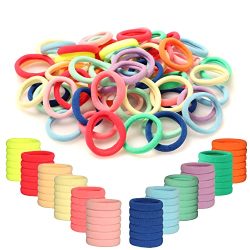 Elastic Hair Bands Hair Ties for Girls, 100Pcs Seamless Hair Bands No Damage Pony Tails Holders for Thin Thick Hair Cute Fabric Hair Ties for Women (2 Inch in Diameter, Mix Color)