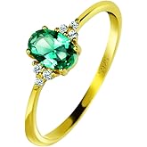 Michooyel 18K Gold Plated Dainty Emerald Rings Oval Cut Sterling Silver Statement Rings Cute Rings for Women