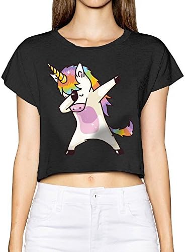Hip Hop Unicorn Rainbow Women's Girls Crop Top Fashion Tank Tops Summer T Shirt Black Large