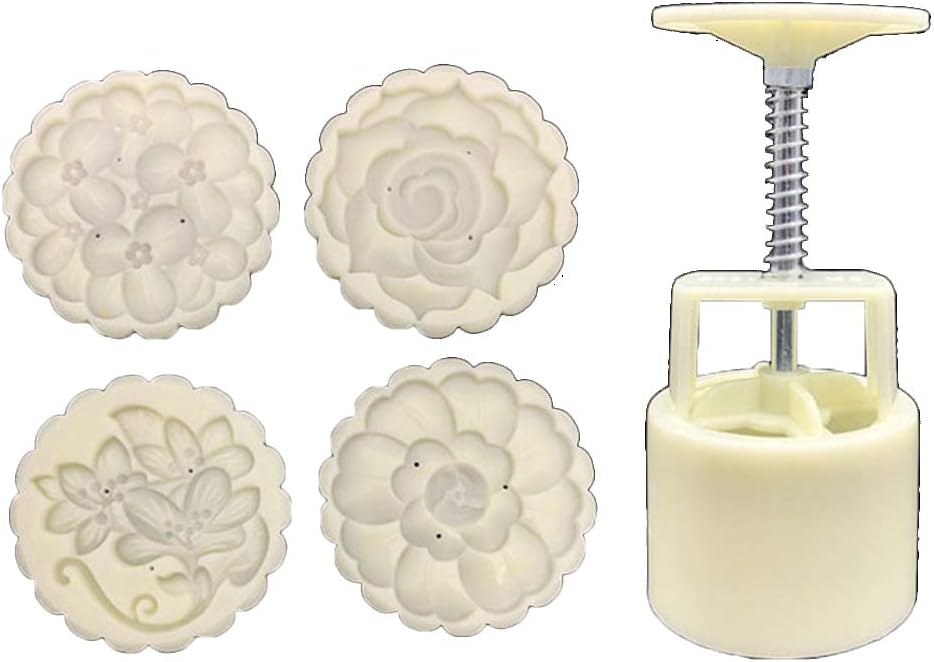 125g Moon Cake Mold 4 Stamps Flower Decor DIY Hand Press Biscuits Pastry Mould Mid-autumn Festival