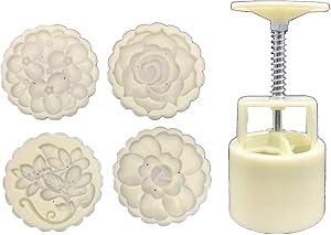 125g Moon Cake Mold 4 Stamps Flower Decor DIY Hand Press Biscuits Pastry Mould Mid-autumn Festival