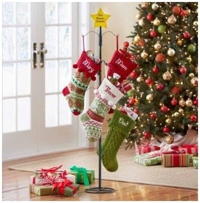 Personalized Metal Stocking Stand ~ Customized Holder ~ Hanger ~ Floor Stand Holds 6 Stockings ~ Star Has Family Name ~ Holiday Christmas Mantel