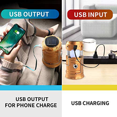LED Camping Lantern, Solar and USB Charging Lantern Flashlight Collapsible and Portable Light for Daily/Camp/Hiking/Night Fishing/Emergency/Hurricanes/Storm(1 Pack) - Thumbnail 2