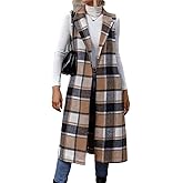 IDEALSANXUN Womens Long Plaid Vest Fall Winter Sleeveless Blazer Jackets Open Front Cardigan