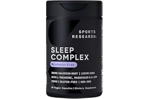 Sports Research® Sleep Complex- Melatonin-Free Vegan Capsules - with Valerian Root, GABA, L-Theanine, Magnesium & 5-HTP - 30 Servings