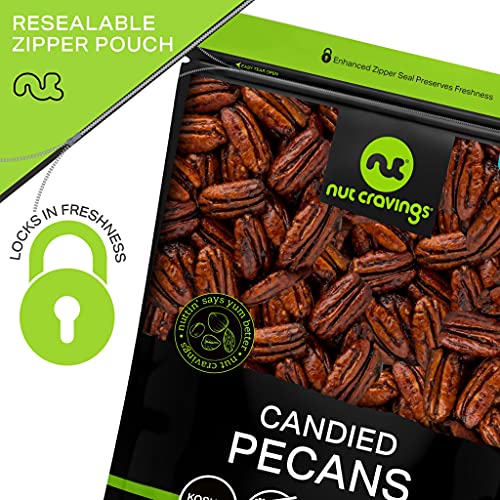 Candied Pecans Honey Glazed Praline, No Shell (32oz 2 LB) Bulk Nuts Packed Fresh in Resealable