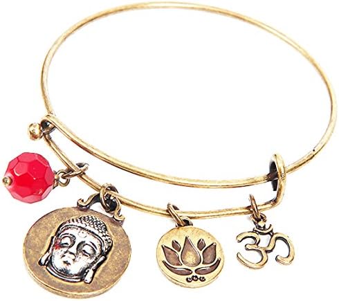 DaisyJewel Calming Charms Buddha Bracelet Om Symbol Lotus Flower Bangle Bracelets