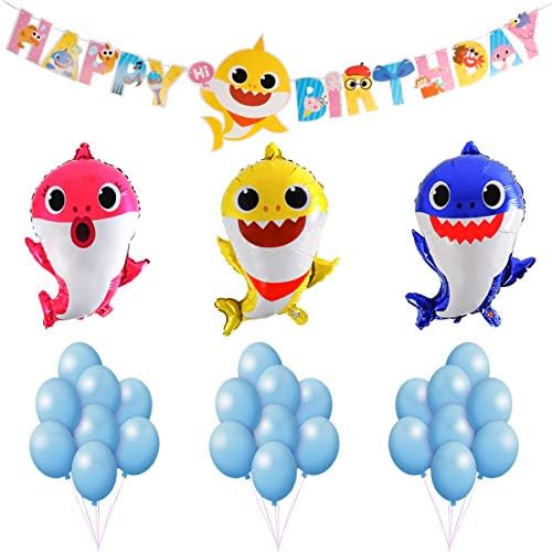 Shark Party Supplies for Baby - 27 Pcs Balloons and Banner Favors Pack Set Birthday Party Decorations for Kids