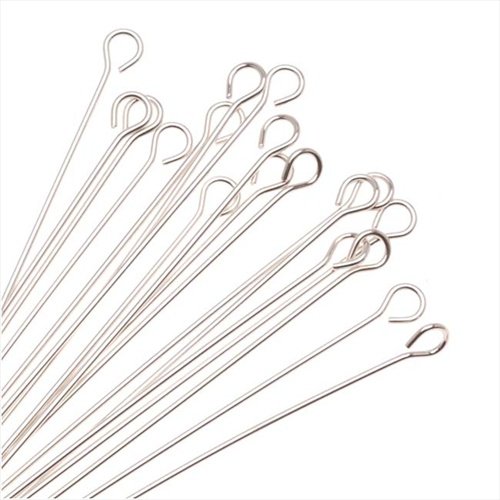 10-Piece Sterling Open Eye Pins, 24-Gauge, 1.5-Inch, Silver