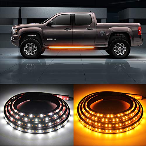 2PCs 70inch Truck LED Running Board Strips Side Marker Lighting Kits Truck Bed lights 216-SMD LED Waterproof Flexible Turn Signal Light Bar Strip for Underglow Pickup Trucks,Jeep,Cars (70 inch)