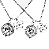 Top Plaza 2pcs/Set Silver Tone No Matter Where Necklace, Best Friends Lovers Couples Necklace Set (Style #2)