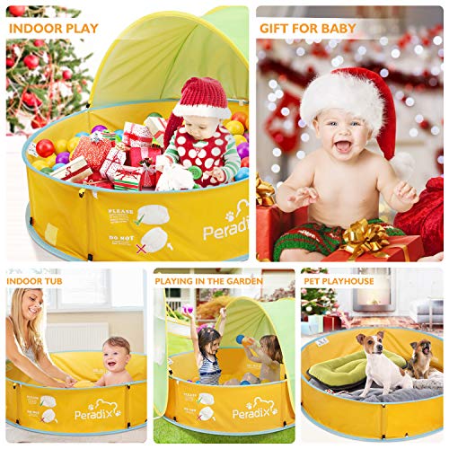 Peradix Kids Ball Pit Tent, 3 in 1 Pop Up Tent with UV Protection Sunshade Canopy and Basketball Hoop, Portable Kids Ball Pool Play Tent Indoor Outdoor Toys, Baby Paddling Pool for Birthday Christmas - Thumbnail 2