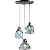 MZSUS 3-Light Water Pattern Blue Glass Pendant Light Fixtures,Kitchen Island Hanging Light Chandelier Ceiling Lamp (Round)