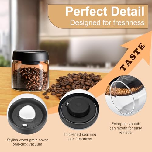 Coffee Bean Storage Container, Vacuum Glass Jar with Airtight Lid, Food Storage Containers - Perfect for Coffee Beans, Tea, Sugar, Candy, Spices, Rice (500ml/16.9 Ounces)