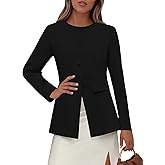 Lazysmile Blazers for Women Long Sleeve Crewneck Button Down Suit Jackets Work Office Business Casual Outfits with Pockets