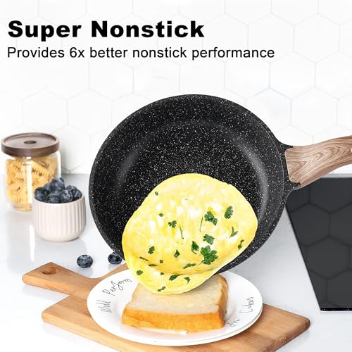 Pots and Pans Set Non Stick - Kitchen Cookware Set Cooking Pot and Pan Set with Lids, Non-stick Granite Cookware Sets Induction Pans for Cooking Set with Grill Pan, frying pan, Stockpot and Saucepan