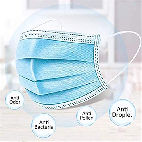 100Pcs Disposable 3 Ply Face_Masks, Face Bandanas Non-Woven Earloop Anti-Haze Suitable for Home School Office Outdoors Blue