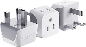 UK, Hong Kong, Ireland Travel Adapter Plug by Ceptics - Usa Input - Type G - Safe Grounded Perfect for Cell Phones, Laptops, Camera (3 Pack) - Dual Inputs - Ultra Compact - Light Weight (CT-7)