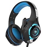 Gaming Headset, Matone Over-Ear Gaming Headphones with Volume Control USB 3.5mm Noise Cancelling Earphones Built-in Mic Stereo Bass LED Light for PS4 PC Tablet Laptop (Blue)