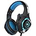 Gaming Headset, Matone Over-Ear Gaming Headphones with Volume Control USB 3.5mm Noise Cancelling Earphones Built-in Mic Stereo Bass LED Light for PS4 PC Tablet Laptop (Blue)