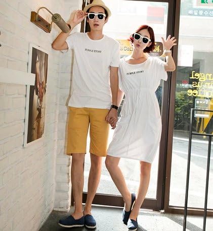 Amazon Co Jp 男女衣装2点 ペアルック 14最新 ファッション Tシャツ ペアルック ワンピース カップルtシャツec051h0h0h0 服 ファッション小物