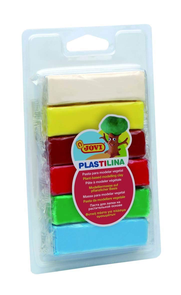 Jovi Plasticine, Easy Mouldable Modelling Clay for Children Ages 2 and Above, Blister Pack of 6 Colours, 25g Each, Primary Colours