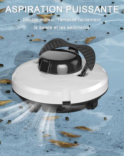 (2026) Robot Piscine sans Fil, Aspirateur Piscine à Double Moteur Puissante Aspiration, 120 Minutes de Nettoyage, Auto-Stationnement, Robot Piscine Idéal pour Les Piscines Hors Sol 100㎡ (Beige)
