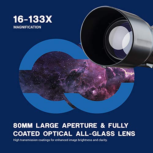 ESSLNB Telescopes for Adults Astronomy Beginners Kids 400X80mm with 10X Smartphone Adapter Adjustable Tripod Case and Moon Filter Erect-Image Diagonal Prism