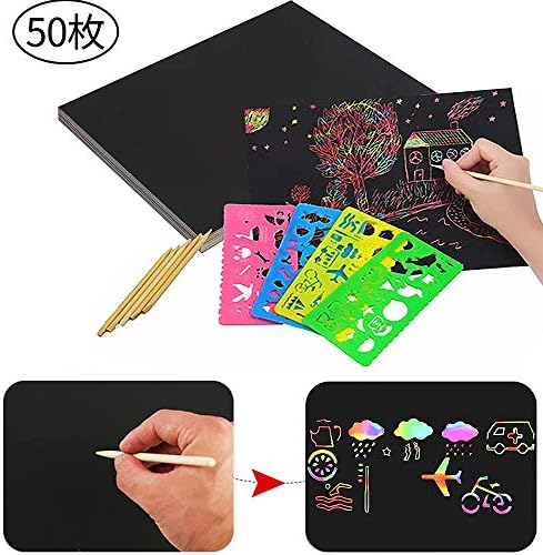 Veylin スクラッチアート ペーパー お絵描き 子供 Diy 手作り 塗り絵 26x19cm サイズ 59点セット