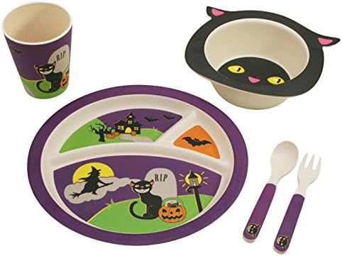 EcoBamboo Ware Kids Dinnerware Set, Halloween Cat, 5 Piece