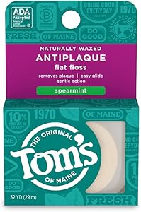 Tom's of Maine Naturally Waxed Antiplaque Flat Dental Floss, Spearmint, 32 Yards