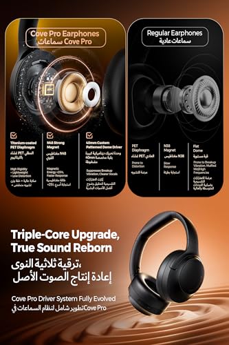SOUNDPEATS Cove Pro Adaptive Hybrid Active Noise Cancelling Foldable Over-Ear Headphones, LDAC Hi-Res Audio Wired/Wireless Certified, 7MIC AI Clear Calls, Bluetooth 6.0 Bluetooth Earphones, 95H, APP