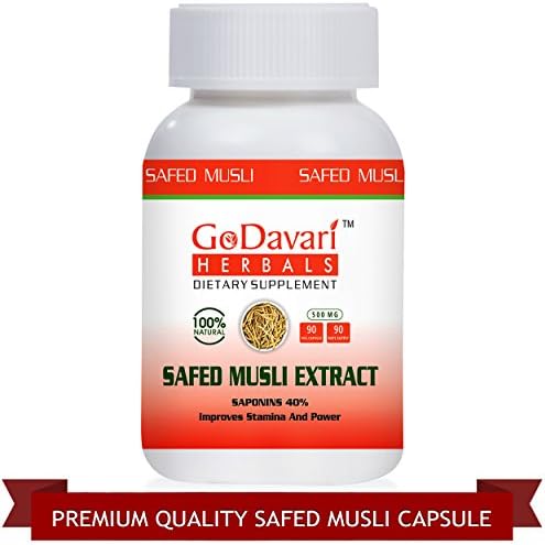 Godavari Herbals Safed Musli 90 Capsules Extract with 40% Saponins, 500mg