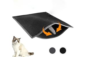 Waretary Cat Litter Mat, 30" X 24" Litter Trapping Mat, Double Layer Honeycomb Litter Box Mat, Urine & Waterproof Kitty Litter Mat, Scatter Control Easy Clean (Black)