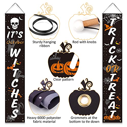 Halloween Decorations Outdoor, 3PCS Icnice Welcome Sign for Front Porch Trick or Treat & It\'s October Witches Banner Indoor Window Fireplace Decor Hanging Flag for Door Garden Yard