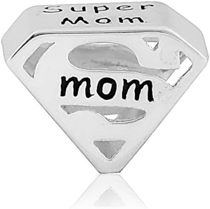 Linkingcharms - 92.5 Sterling Silver Charms for Women, Girls, Beaded Charms and Family Theme Silver - Super Mom