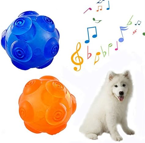 Squeaky Dog Balls Dog Chew Toys Ball Perfect Size Durable Rubber Dog Toy Pet Ball Rubber Interactive Training Toys for Small Medium Large Dogs - Orange and Blue 3.6inch (2pcs)