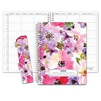 HARDCOVER 7 Period Dated Teacher Lesson Plan; Days Horizontally Across The Top Dated for 2019-2020 Academic Year (D101) (+) Bonus Clip-in Bookmark (Spring Floral)