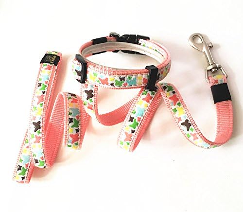 Joopet Fashion Classic Butterfly Printed Lovely Basic Pet Collars Nylon Dog Collars leash Made For Puppy Pet, Matching Leads &amp; collars Set Available Pink （M）