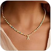 Turandoss Colorful Beaded Initial Necklaces for Women Trendy, Dainty 14K Gold Plated Beads Initial A-Z Colorful Beaded Pendent Necklace Birthday Personalized Friendship Jewelry Gifts for Women Girls