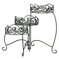 Panacea Products 3-Tiered Folding Scroll  and  Ivy Plant Stand Black with Brushed Bronze Leaves